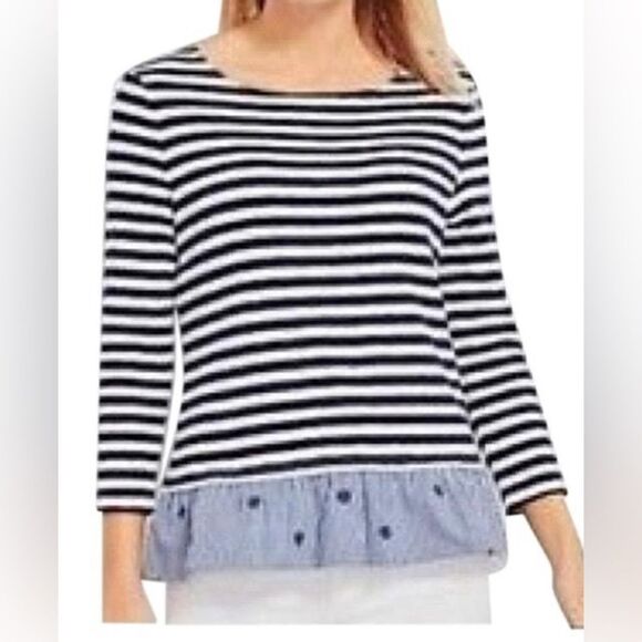 Talbots Blue Nautical Stripe Boatneck Ruffle Hem Top - Picture 9 of 9